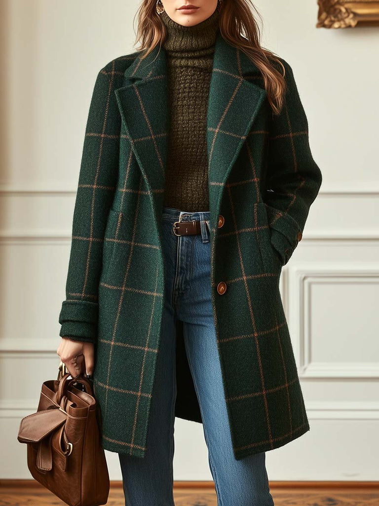 Women's Retro Lapel Plaid Tweed-Coat – Claire Thomas